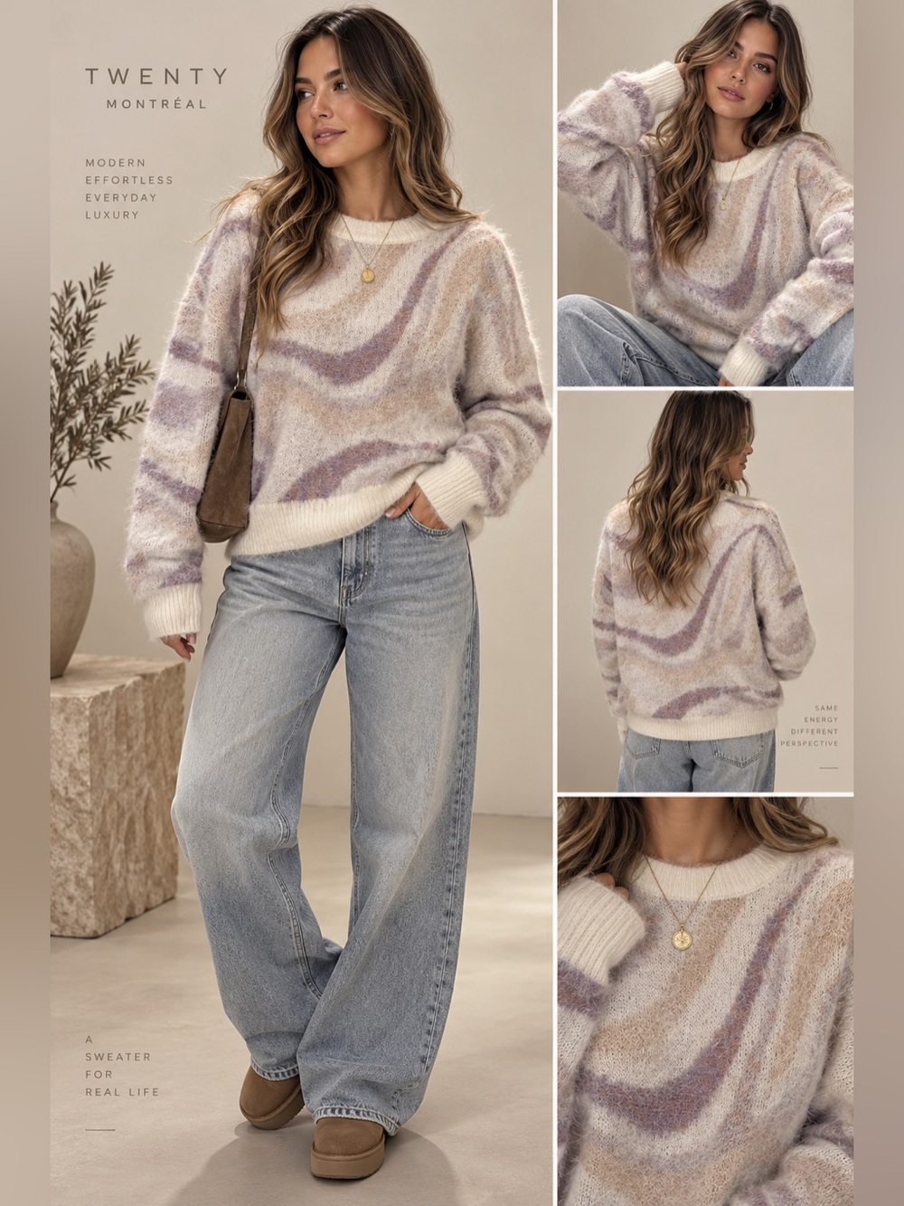 Twenty Montréal Spectrum Swirl Mohair Crewneck Sweater organic marble pastel